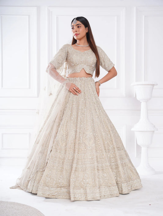 Ivory Net Lehenga Elegant Traditional Outfit for Weddings and Festive Wear