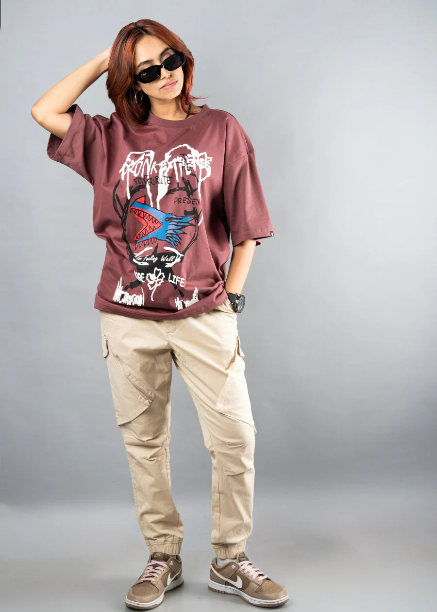 Loose Fit Oversized T-Shirt with Trendy Puff Print for Women