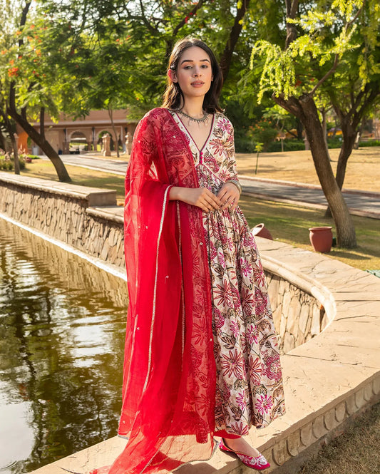 Premium Ethnic Mahua Cotton Suit Set with Traditional Patterns