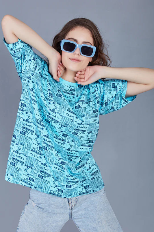 Everyday Casual Women’s Light Blue T-Shirt with Loose Fit