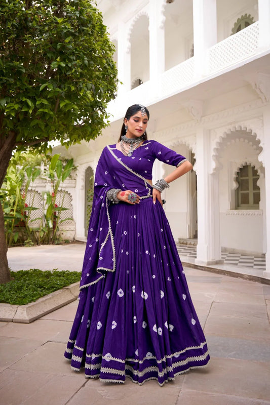 Traditional Indian Bandhej Print Lehenga Choli in Pure Chanderi
