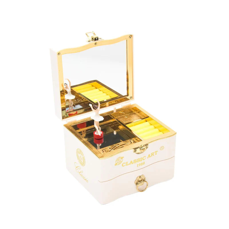 Spinning Ballerina Jewelry Box with Wind-Up Music and Compact Mirror