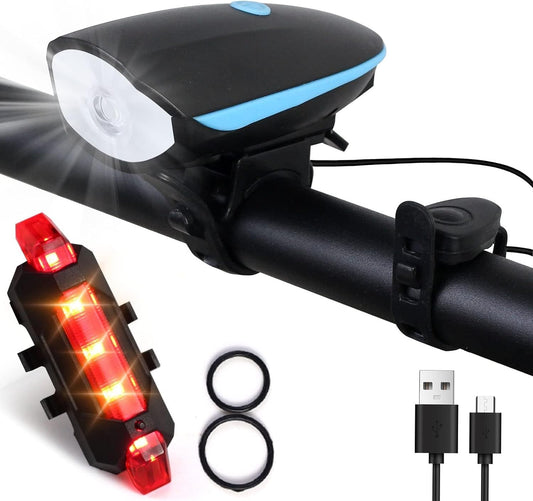 2 in 1 Rechargeable Cycle Light and Horn with Cycle Tail Light LED Front and Rear Light Combo for Bicycle Multicolor Universal