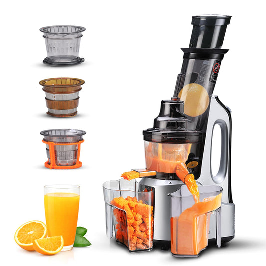 Imperial Slow Juicer Professional Cold Press Whole Fruit and Vegetable Juicer with 240 Watt Motor and Three Strainers Grey Black