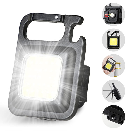 Portable LED Mini COB Keychain Magnetic Flashlight USB Rechargeable Light Three Modes Folding Bracket for Walking Camping Black 1000 Lumen
