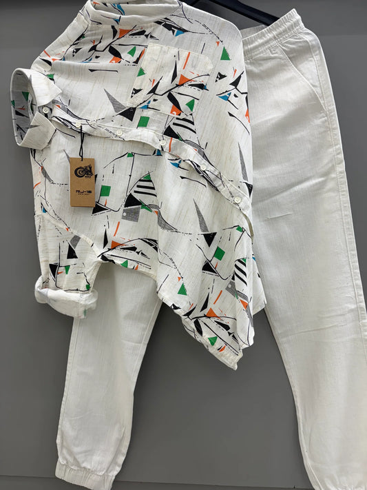 Stylish Linen Printed Shirt Paired with Linen Pant for Men Perfect for Weekend and Festive Occasions