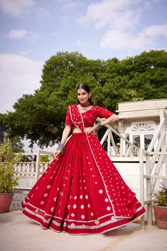 Classic Bandhej Chanderi Lehenga Choli for Traditional Occasions