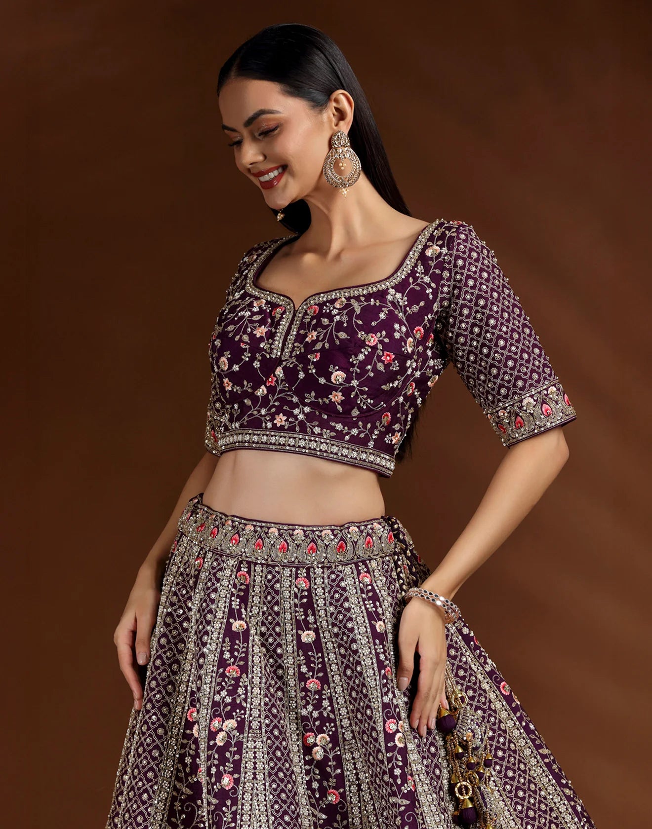 Amethyst Veil Bridal Lehenga with Intricate Embroidery and Luxurious Detailing for Weddings