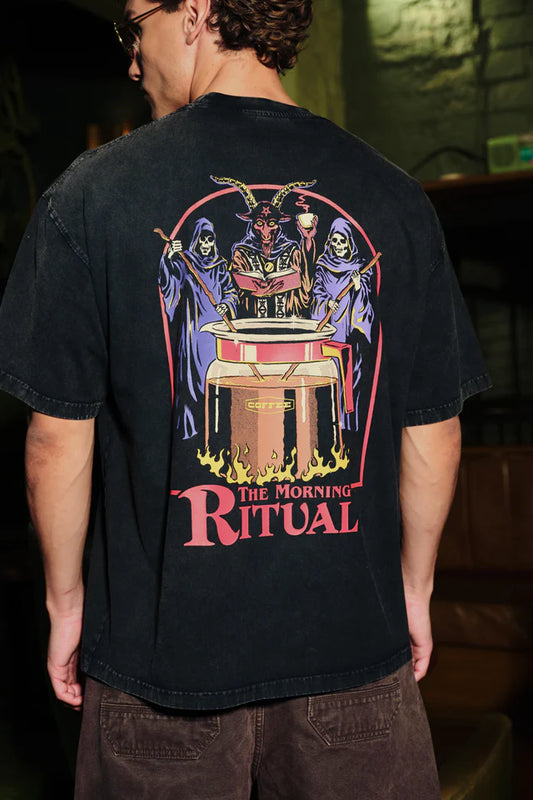 Streetwear Brew It Right Faded Black Oversized Tee
