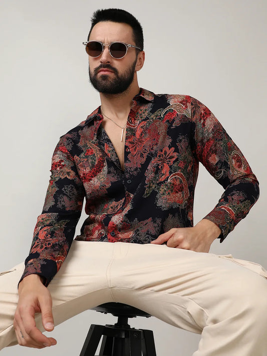 Vintage Paisley Motif Shirt with Floral Accents
