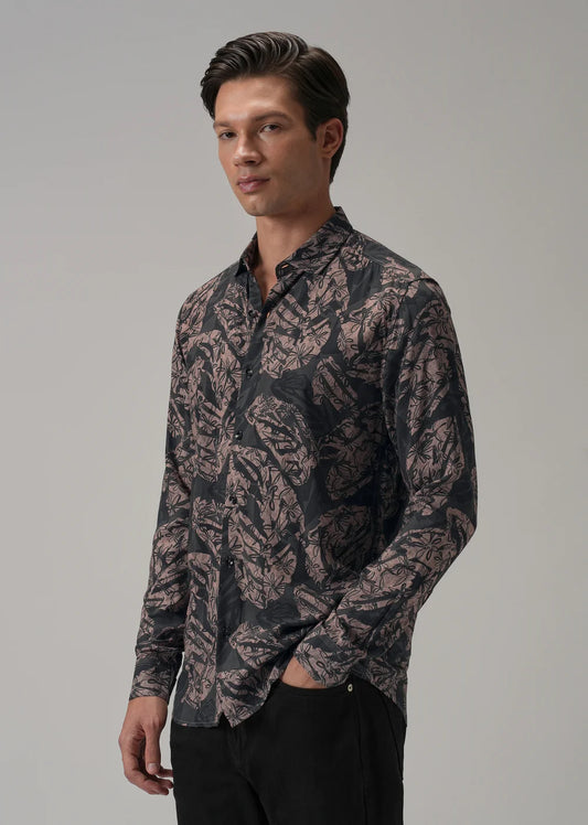 Stylish Men’s Dusk Pink Shirt with Eye-Catching Floral Artwork