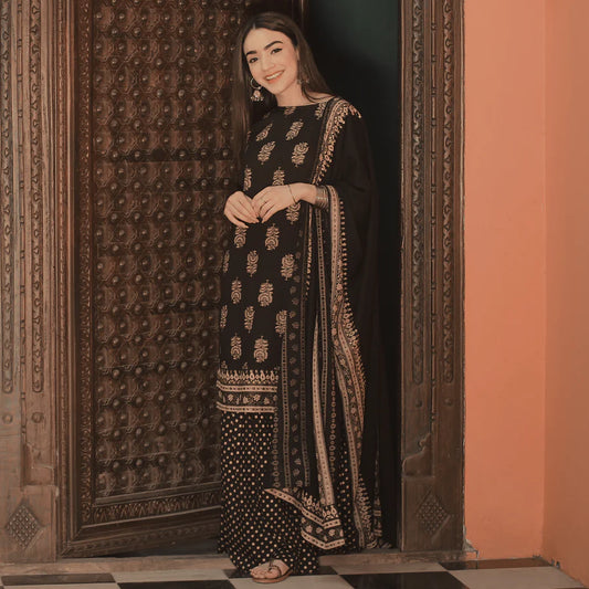 Women Black Festive Gold Gharara Kurta Set with Dupatta Festive and Ethnic Outfit