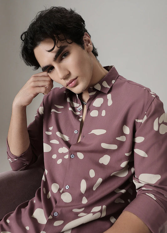 Men’s Mauve Shirt Featuring All-Over Printed Design