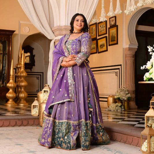 Premium Wisteria Purple Tissue Silk Lehenga with Sequin & Thread Detailing