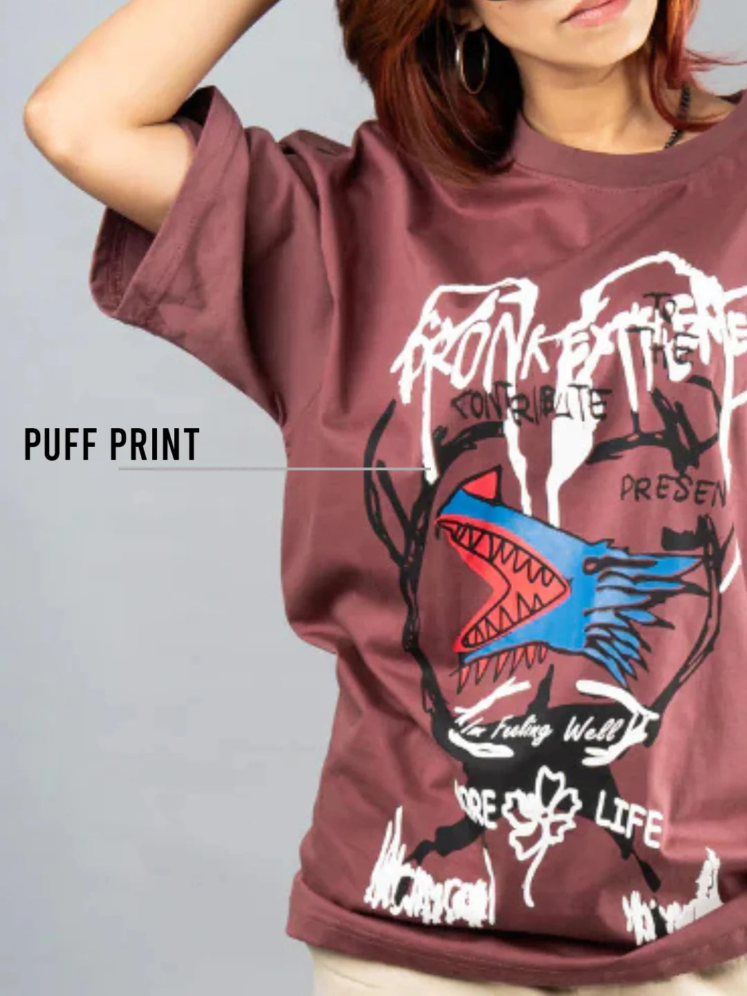 Loose Fit Oversized T-Shirt with Trendy Puff Print for Women