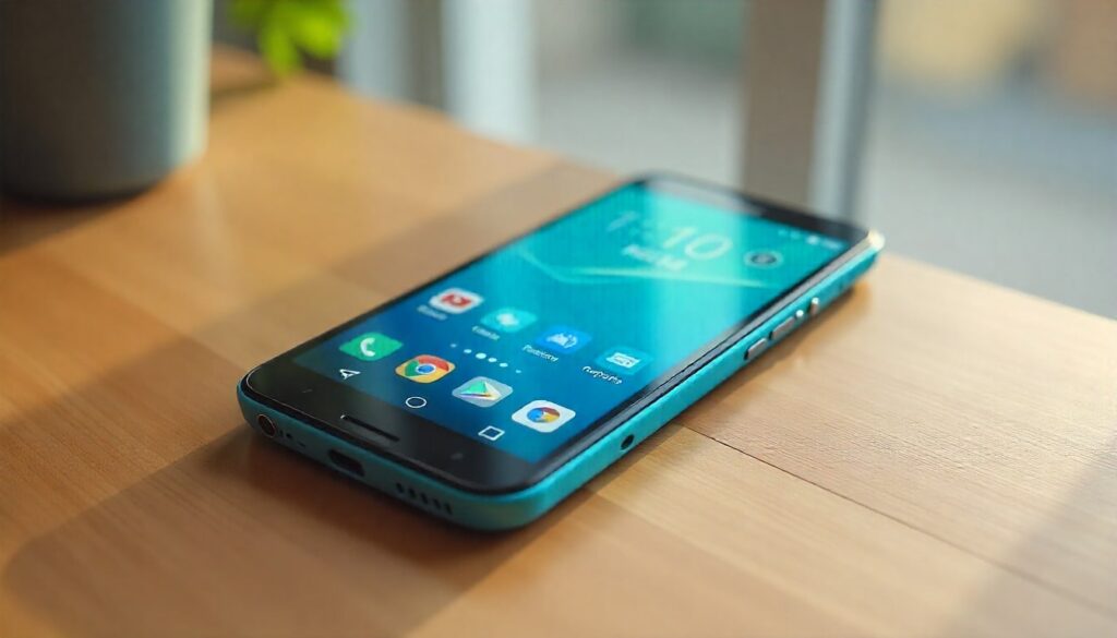 HMD Touch 4G hybrid phone in cyan color showing touchscreen and 4G connectivity