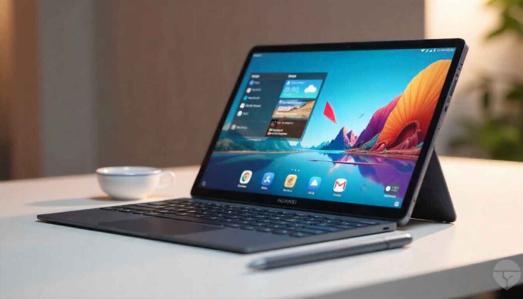 Huawei MatePad 12 X 2025 tablet on desk with stylus and keyboard, showing bright display and modern design.