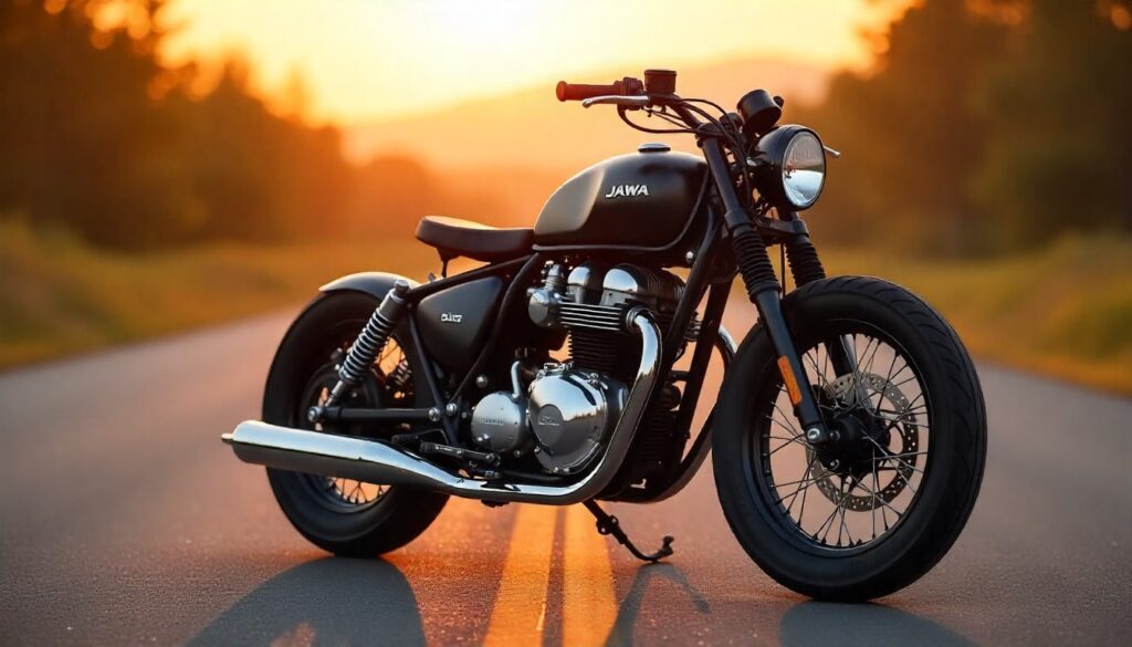 JAWA 42 Bobber parked on road showing classic bobber design and modern style