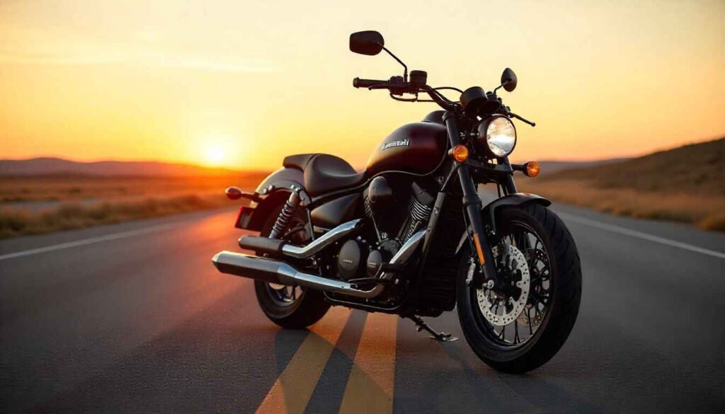 2025 Kawasaki Eliminator 400 black cruiser bike on highway showing design, price and mileage in India.